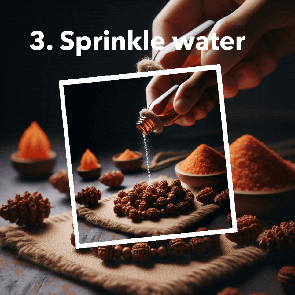 3 sprinkle water on rudraksha beads